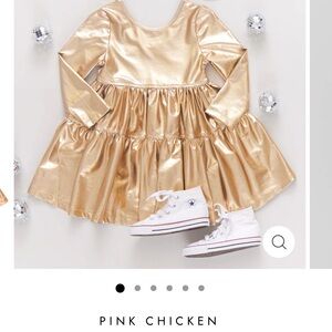 Pink Chicken Girls Lame Polly Dress Gold- 6